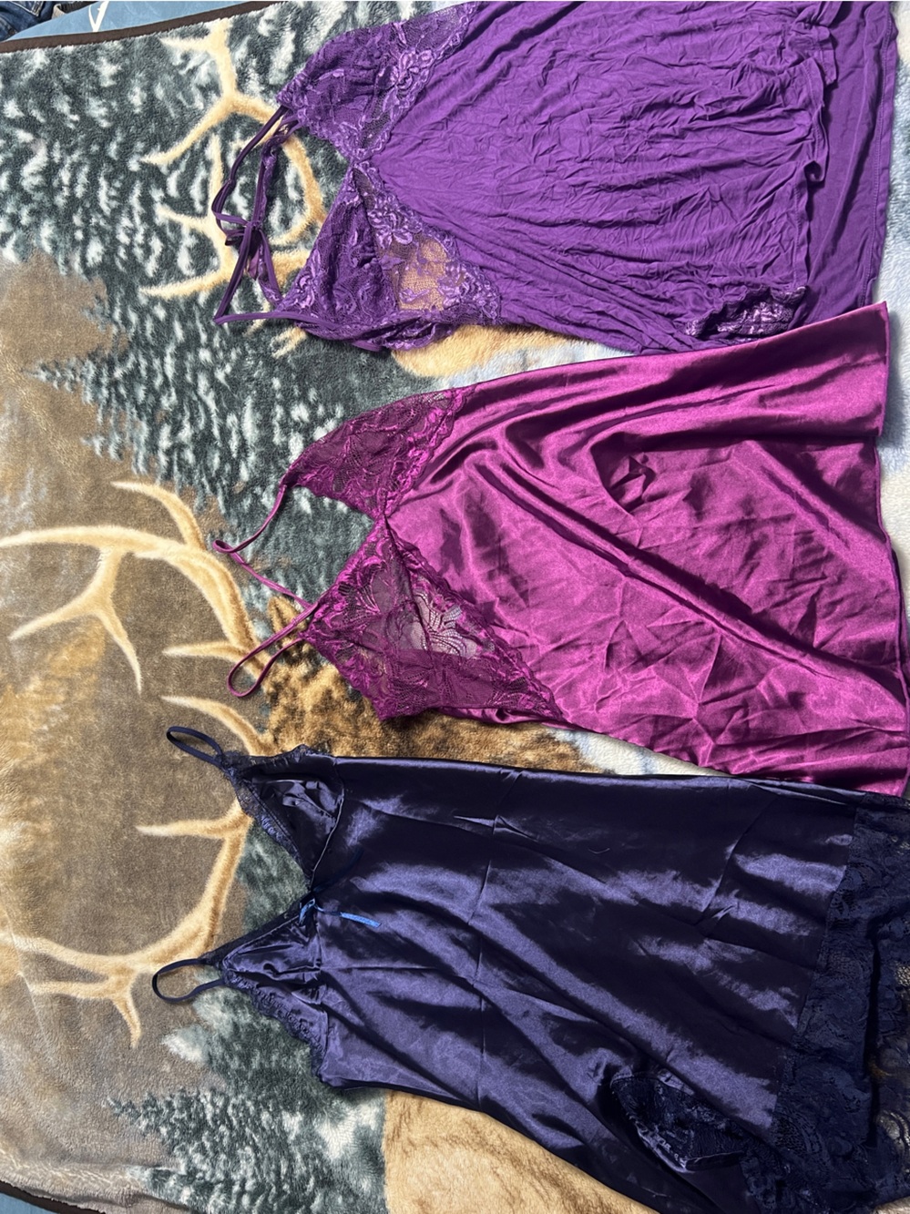 Satin & Lace Chemise Slip - Purple Trio